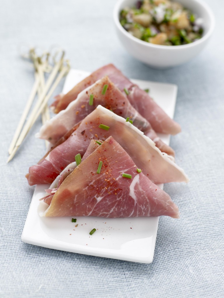 ADC - Jambon cru Aoste en Samoussa de gambas et piment d'espelette