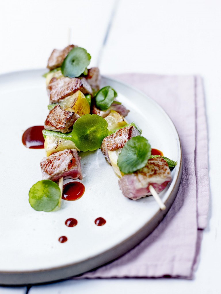 Brochettes veau, asperges et citron
