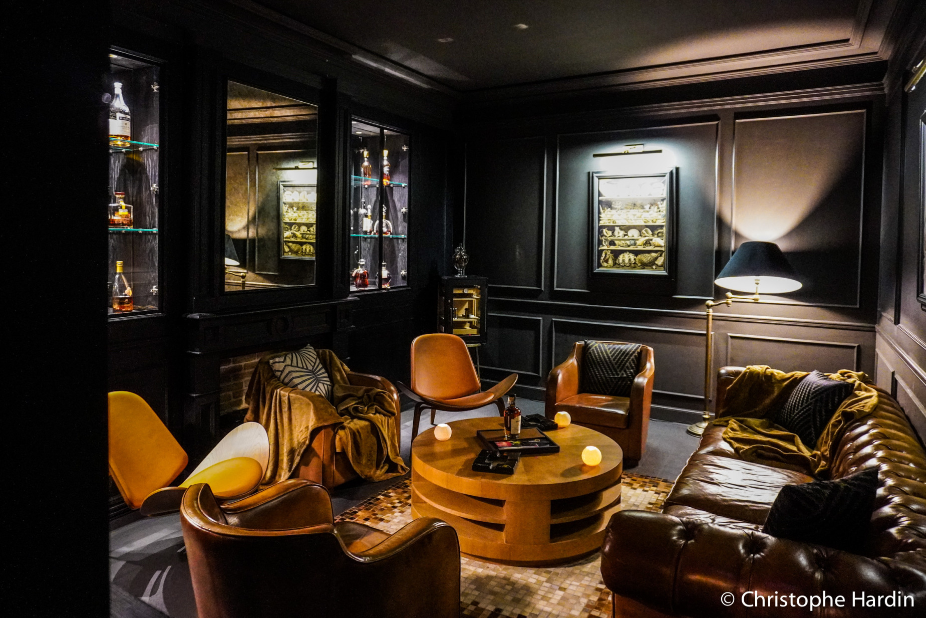 Petit salon in the restaurant Les Foudres at the Hotel Chais Monnet & Spa in Cognac, Charente, France, October 15, 2024.<br />Petit salon du restaurant Les Foudres de l'Hôtel Chais Monnet & Spa à Cognac, Charente, France, le 15 octobre 2024.